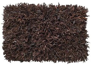 hf by lt handwoven leather shag rug, 23 x 35 inches, chocolate