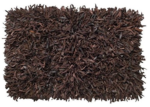 HF by LT Handwoven Leather Shag Rug, 23 x 35 inches, Chocolate