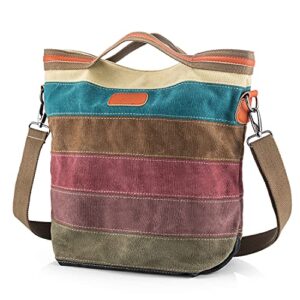 snug star canvas handbag multi-color striped lattice cross body shoulder purse bag tote-handbag for women