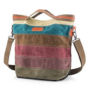 SNUG STAR Canvas Handbag Multi-Color Striped Lattice Cross Body Shoulder Purse Bag Tote-Handbag for Women