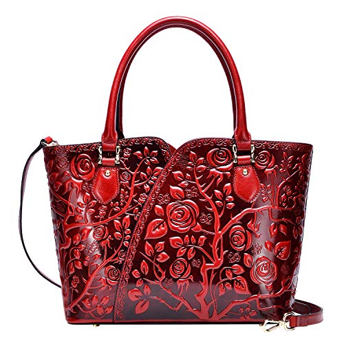 PIJUSHI Designer Handbags For Women Floral Purses Top Handle Handbags Satchel Bags (22328 red)