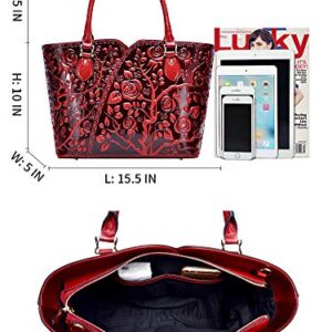 PIJUSHI Designer Handbags For Women Floral Purses Top Handle Handbags Satchel Bags (22328 red)