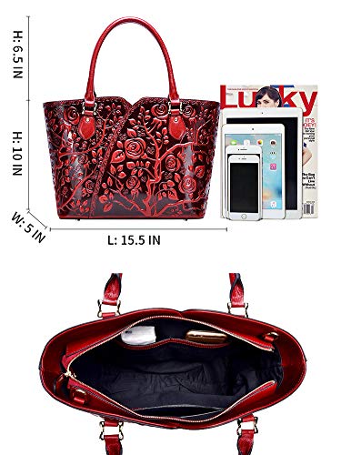 PIJUSHI Designer Handbags For Women Floral Purses Top Handle Handbags Satchel Bags (22328 red)