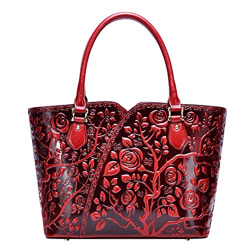 PIJUSHI Designer Handbags For Women Floral Purses Top Handle Handbags Satchel Bags (22328 red)