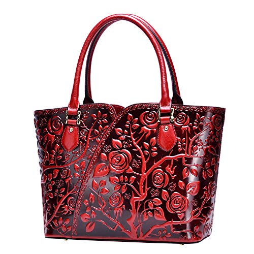 PIJUSHI Designer Handbags For Women Floral Purses Top Handle Handbags Satchel Bags (22328 red)