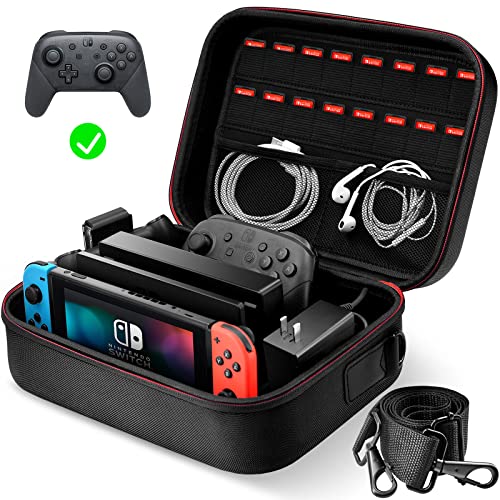 VORI Switch Carrying Case for Nintendo Switch and Switch OLED Model, Portable Full Protection Hard Shell Travel Storage Bag for Switch Console Pro Controller Accessories, Black