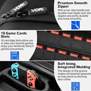 VORI Switch Carrying Case for Nintendo Switch and Switch OLED Model, Portable Full Protection Hard Shell Travel Storage Bag for Switch Console Pro Controller Accessories, Black