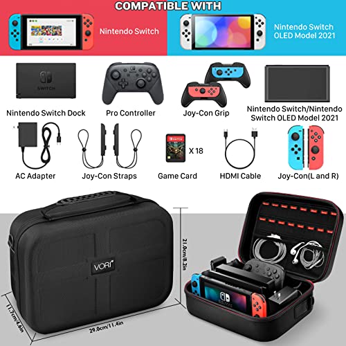 VORI Switch Carrying Case for Nintendo Switch and Switch OLED Model, Portable Full Protection Hard Shell Travel Storage Bag for Switch Console Pro Controller Accessories, Black