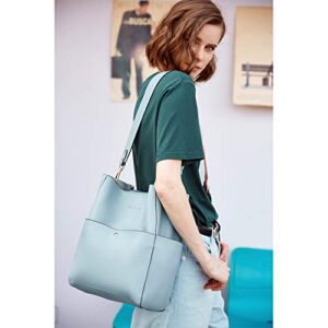 BOSTANTEN Women's Leather Designer Handbags Tote Purses Shoulder Bucket Bags Light Blue