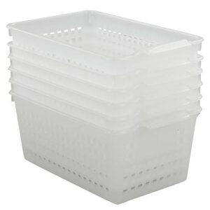 qskely plastic clear storage basket, rectangle, pack of 6