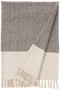 bloomingville a14208833 grey & cream cotton knit throw with fringe