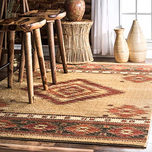 nuLOOM Margene Tribal Diamond Area Rug, 8 ft x 10 ft, Beige