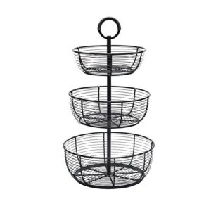 gourmet basics by mikasa round wrap 3-tier metal floor standing fruit/home storage basket, easy assembly, antique black