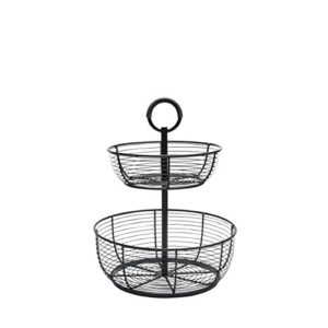 Gourmet Basics by Mikasa Round Wrap 3-Tier Metal Floor Standing Fruit/Home Storage Basket, Easy Assembly, Antique Black