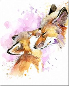 7dots art. mom and baby. watercolor art print, poster 8″x10″ on fine art thick watercolor paper for childrens kids room, bedroom, bathroom. wall art decor with animals for boys, girls. (foxes)