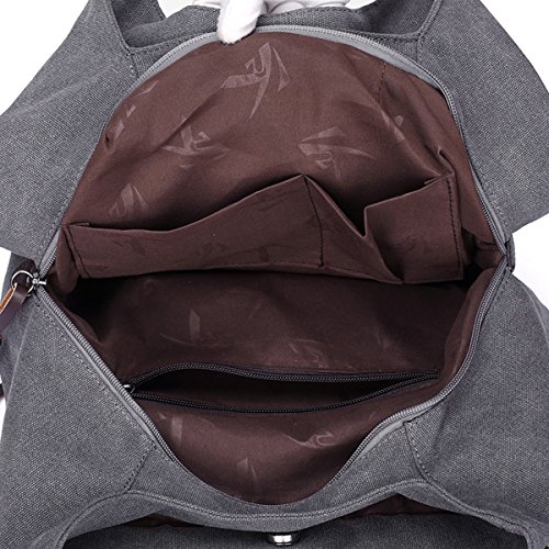 Hiigoo Fashion Women's Multi-pocket Cotton Canvas Handbags Shoulder Bags Totes Purses (Black)