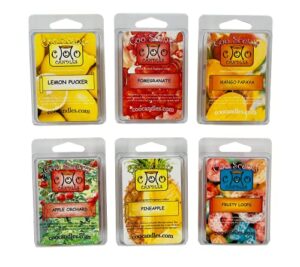 6 pack soy blend wickless candle wax bar tart melts – fruity pack – includes one 6 cube package of each of fruity loops, lemon pucker, mango papaya, pomegranate, pineapple, and apple orchard
