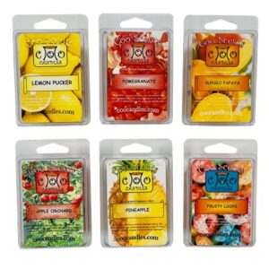 6 Pack Soy Blend Wickless Candle Wax Bar Tart Melts - Fruity Pack - Includes one 6 Cube Package of Each of Fruity Loops, Lemon Pucker, Mango Papaya, Pomegranate, Pineapple, and Apple Orchard