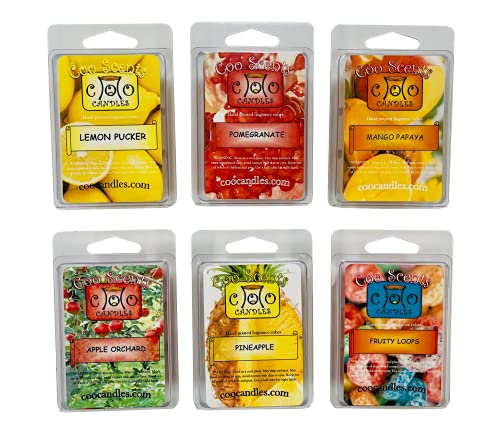 6 Pack Soy Blend Wickless Candle Wax Bar Tart Melts - Fruity Pack - Includes one 6 Cube Package of Each of Fruity Loops, Lemon Pucker, Mango Papaya, Pomegranate, Pineapple, and Apple Orchard