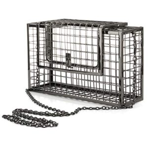 yyw women chain crossbody bags iron cage metal hollow out cage evening clutch (black)