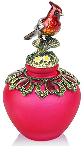 YU FENG Vintage Empty Refillable Perfume Bottles Realistic Jeweled Bird Stopper Red Glass Ornament