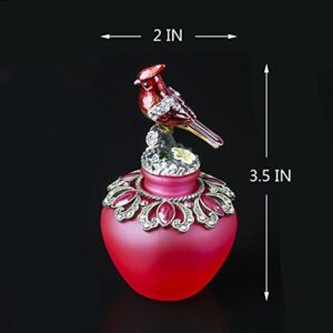 YU FENG Vintage Empty Refillable Perfume Bottles Realistic Jeweled Bird Stopper Red Glass Ornament