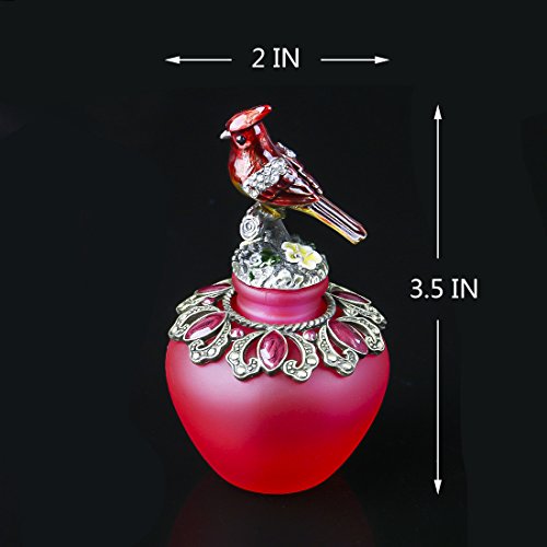 YU FENG Vintage Empty Refillable Perfume Bottles Realistic Jeweled Bird Stopper Red Glass Ornament