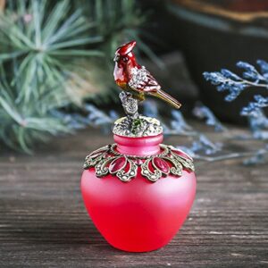 YU FENG Vintage Empty Refillable Perfume Bottles Realistic Jeweled Bird Stopper Red Glass Ornament