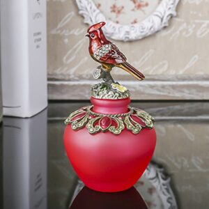 YU FENG Vintage Empty Refillable Perfume Bottles Realistic Jeweled Bird Stopper Red Glass Ornament