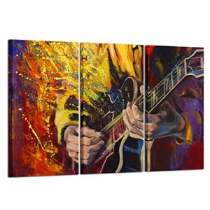 kreative arts large 3 panel wall art painting music picture jazz guitar oil painting printed on canvas stretched by wooden frame for living room decor 16x32inchx3pcs
