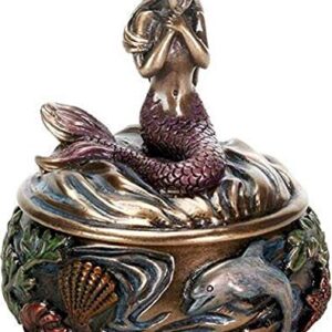 SUMMIT COLLECTION Decorative Art Nouveau Style Sirens of The Sea Mermaid Holding Hand Over Chest Praying Mermaid Fantasy Resin Jewelry Trinket Box 3.25 Inch Tall Faux Bronze