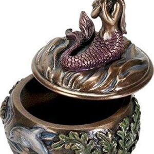 SUMMIT COLLECTION Decorative Art Nouveau Style Sirens of The Sea Mermaid Holding Hand Over Chest Praying Mermaid Fantasy Resin Jewelry Trinket Box 3.25 Inch Tall Faux Bronze