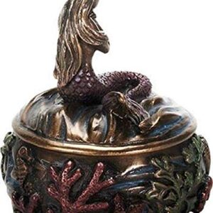 SUMMIT COLLECTION Decorative Art Nouveau Style Sirens of The Sea Mermaid Holding Hand Over Chest Praying Mermaid Fantasy Resin Jewelry Trinket Box 3.25 Inch Tall Faux Bronze