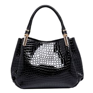 Women Alligator Print Top Handle Bag Embossed Crocodile Pattern Handbag Tote Bag(Black)