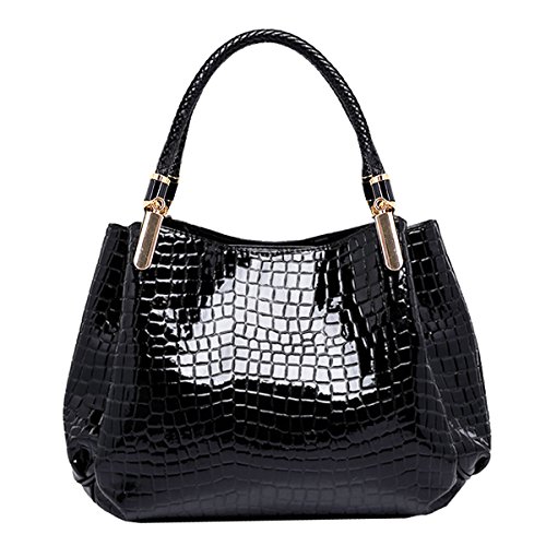 Women Alligator Print Top Handle Bag Embossed Crocodile Pattern Handbag Tote Bag(Black)