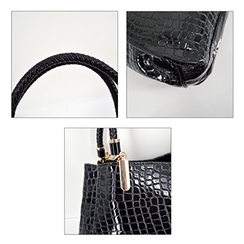 Women Alligator Print Top Handle Bag Embossed Crocodile Pattern Handbag Tote Bag(Black)