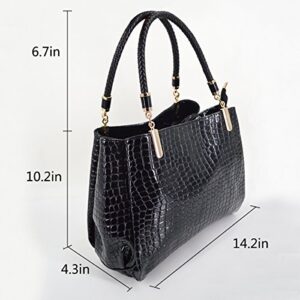 Women Alligator Print Top Handle Bag Embossed Crocodile Pattern Handbag Tote Bag(Black)