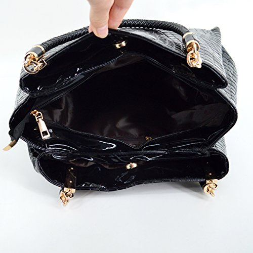 Women Alligator Print Top Handle Bag Embossed Crocodile Pattern Handbag Tote Bag(Black)