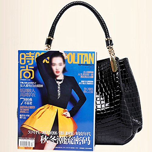 Women Alligator Print Top Handle Bag Embossed Crocodile Pattern Handbag Tote Bag(Black)