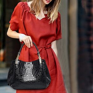 Women Alligator Print Top Handle Bag Embossed Crocodile Pattern Handbag Tote Bag(Black)