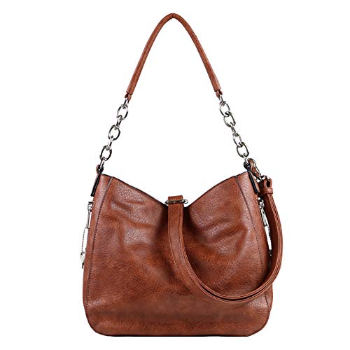 Lady Conceal Ashley Chain Concealed Carry Gun Hobo - Faux Leather Womens Concealed Carry Purse - Holstered Crossbody Handbag with Multiple Compartments & YKK Locking - Ambidextrous Access (Mahogany)