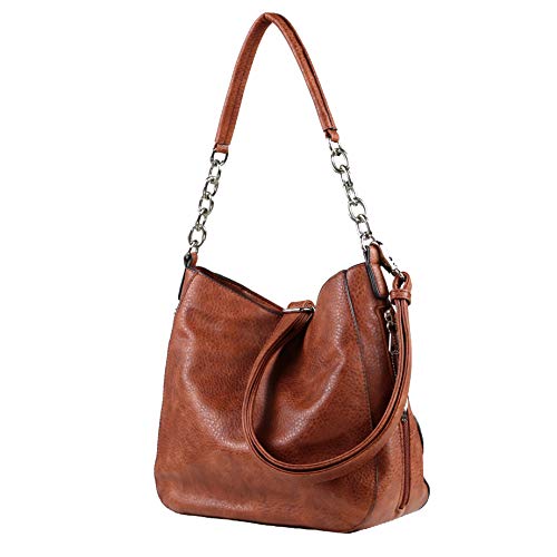 Lady Conceal Ashley Chain Concealed Carry Gun Hobo - Faux Leather Womens Concealed Carry Purse - Holstered Crossbody Handbag with Multiple Compartments & YKK Locking - Ambidextrous Access (Mahogany)