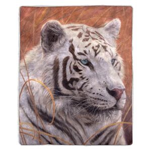 bedford home sherpa fleece throw blanket, machine washable, warm, soft, hypoallergenic, breathable, lightweight multipurpose plush warmer for adults and kids – white tiger print – 60” (l) x 50” (w)