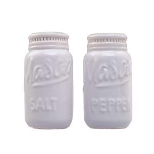 goodscious white mason jar salt and pepper shakers – kitchen ceramic shaker – retro farmhouse decor – kitchen accessories home decor – rustic home accessory and gifts – baking supplies – 2 piece set