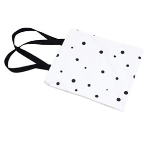 Nuni Black Polka Dot Pattern Canvas Tote Bag School Bag White, Medium