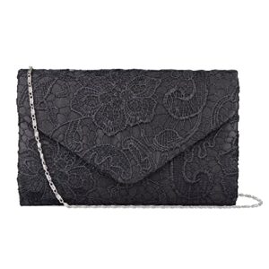baglamor women’s elegant floral lace envelope clutch evening prom handbag purse (black)