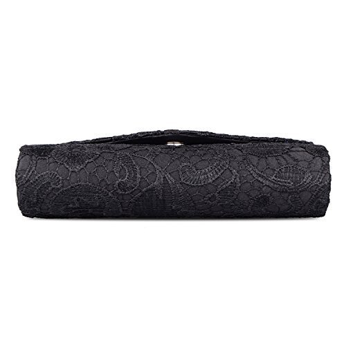 BAGLAMOR Women's Elegant Floral Lace Envelope Clutch Evening Prom Handbag Purse (Black)