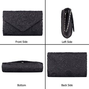 BAGLAMOR Women's Elegant Floral Lace Envelope Clutch Evening Prom Handbag Purse (Black)