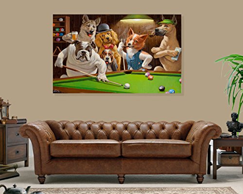 Eliteart-Dogs Playing Pool Billiard Artisan by Cassius Marcellus Coolidge Oil Painting Reproduction Giclee Wall Art Canvas Prints