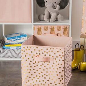 DII Non Woven Storage Collection Polka Dot Collapsible Bin Small Set, 11x11x11" Cube, Pink & Gold, 4 Piece